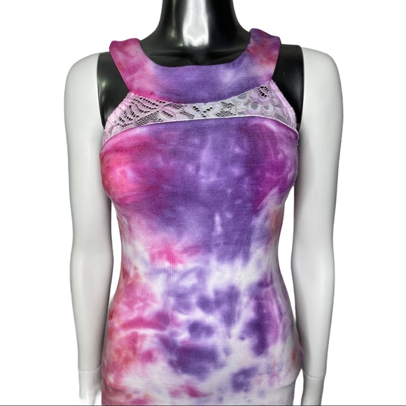 Mystiq Tie Dye Lace Inlay Fitted Sleeveless Dress - Picture 2 of 6